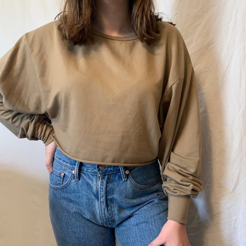 Beige Long Sleeve Crop Top